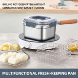 Stainless Steel Frying Pan – 2500ML Portable Cooking Pot, Deep Fryer & Steamer for Gas and Electric Stoves
