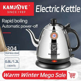 Electric Kettle – 304 Stainless Steel Smart Tea & Coffee Kettle, 0.8L/1.2L, Thermo Pot for Kitchen