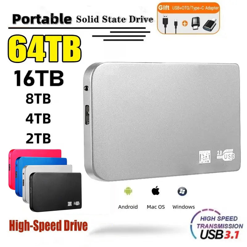 1TB+ Portable External SSD – High-Speed USB 3.0 for PC, Laptop, and Mo ...