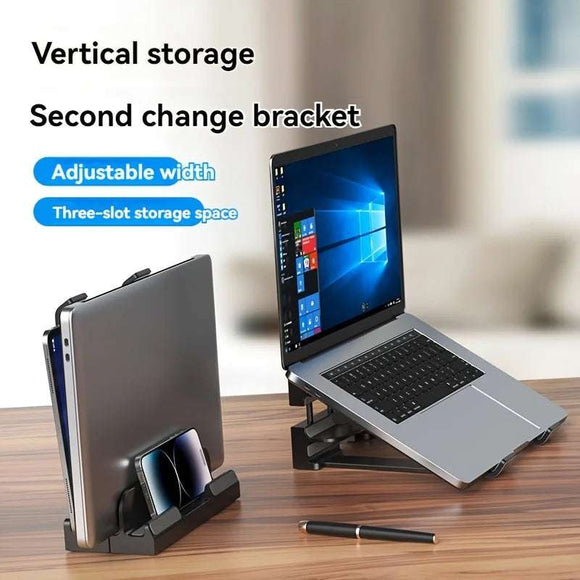 Adjustable Vertical Laptop Stand – Three-Slot Padded Holder for 16-inch Laptops