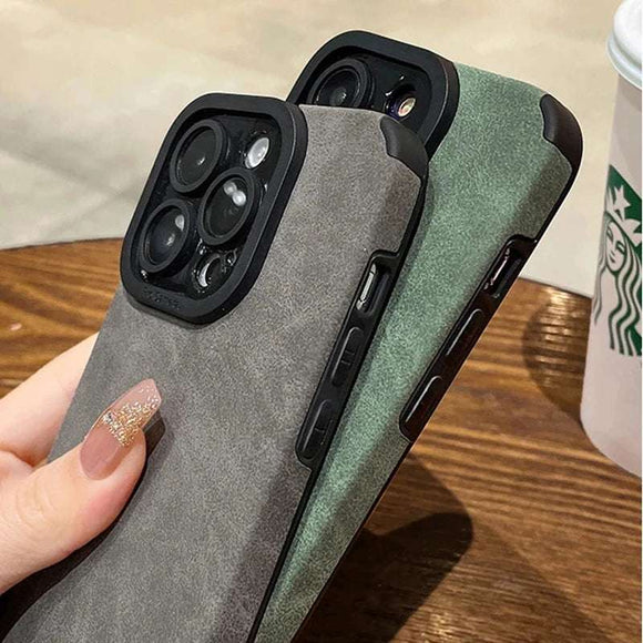 Matte Leather Silicone Phone Case for iPhone 15, 16, 12, 11, 14 Pro Max – Lens Protection Full Cover