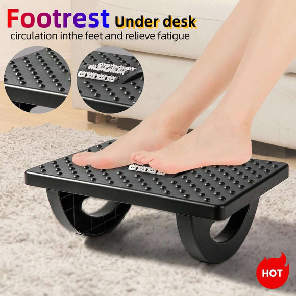 Ergonomic Footrest – Under Desk Foot Stool with 180° Swing and Massage Rollers for Home & Office