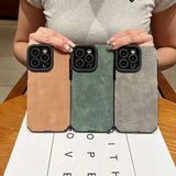 Matte Leather Silicone Phone Case for iPhone 15, 16, 12, 11, 14 Pro Max – Lens Protection Full Cover