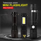 LED Flashlight 2000LM Q5 Mini LED Flashlight COB Torch AA/14500 Adjustable Zoom Focus Torch USB T6 Flash Light 18650 Penlight - Techngeek