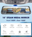 10 inches Touch Screen 1080P Car DVR stream media Dash camera Dual Lens Video Recorder Rearview mirror 1080p Rear camera