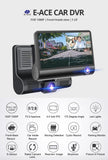 E-ACE Dashcam B28 Car DVRs 4 Inch Car Camera FHD 1080P Auto Recorder Dash Cam 3 Camera lens Registrator with Rear View Camera - Techngeek