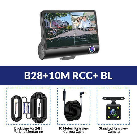 E-ACE Dashcam B28 Car DVRs 4 Inch Car Camera FHD 1080P Auto Recorder Dash Cam 3 Camera lens Registrator with Rear View Camera - Techngeek