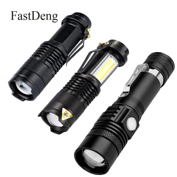LED Flashlight 2000LM Q5 Mini LED Flashlight COB Torch AA/14500 Adjustable Zoom Focus Torch USB T6 Flash Light 18650 Penlight - Techngeek