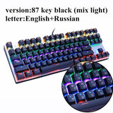 Mechanical Keyboard 87 keys Blue Switch Gaming Keyboards for Tablet Desktop  Russian sticker