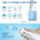 Oral Irrigator USB Rechargeable Portable Dental Water Floss 5 Modes 300ml Irrigator Dental Teeth Cleaner + 5 Jet Tip & Bag - Techngeek