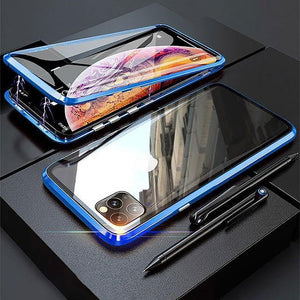 Metal Magnetic Adsorption Case For iPhone with Double Sided Tempered Glass - Techngeek