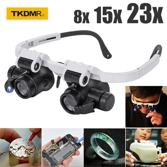 Magnifying glass Glasses loupes Magnifier eyewear with LED lighting Watch Repair 8x 15x 23X Dual Eye Jewelry Loupe Lens new - Techngeek