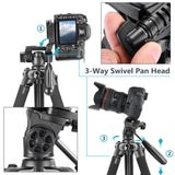 Portable 56 inches/142cm Aluminum Camera Tripod 3-Way Swivel Pan Head+Carrying Bag for Canon Nikon Sony DSLR Camera