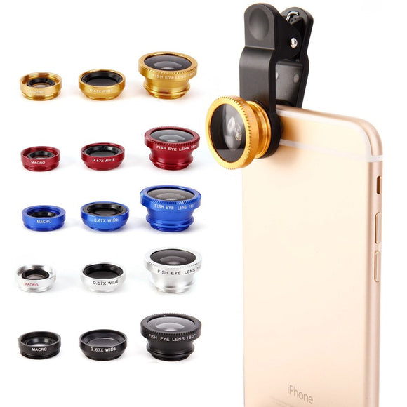 Universal Clip 3 in 1 HD Fish Eye Camera Macro Wide Angle Phone Lens For iPhone and Android
