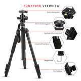 Professional Portable Travel Camera Tripod Aluminium Alloy 4-Sections Tripod Stand for Canon Nikon SLR DSLR Digital Camera